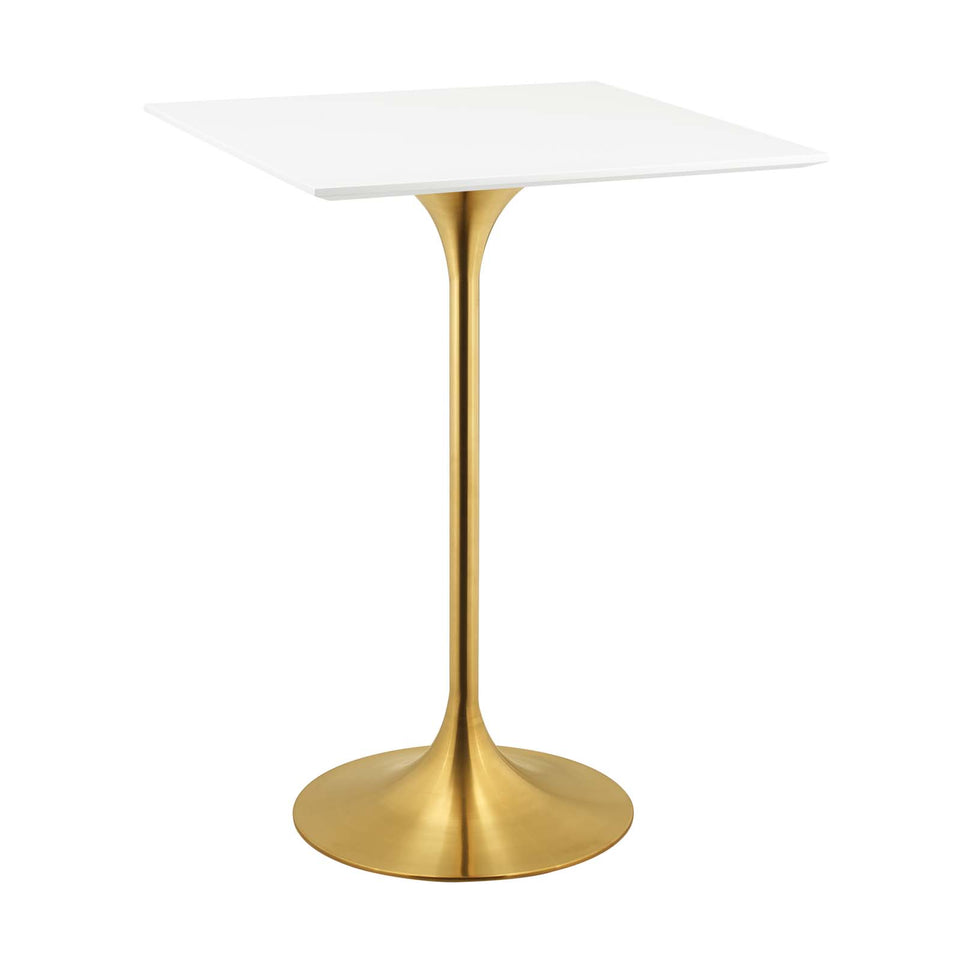 Lippa 28" Square Wood Top Bar Table in Gold White.