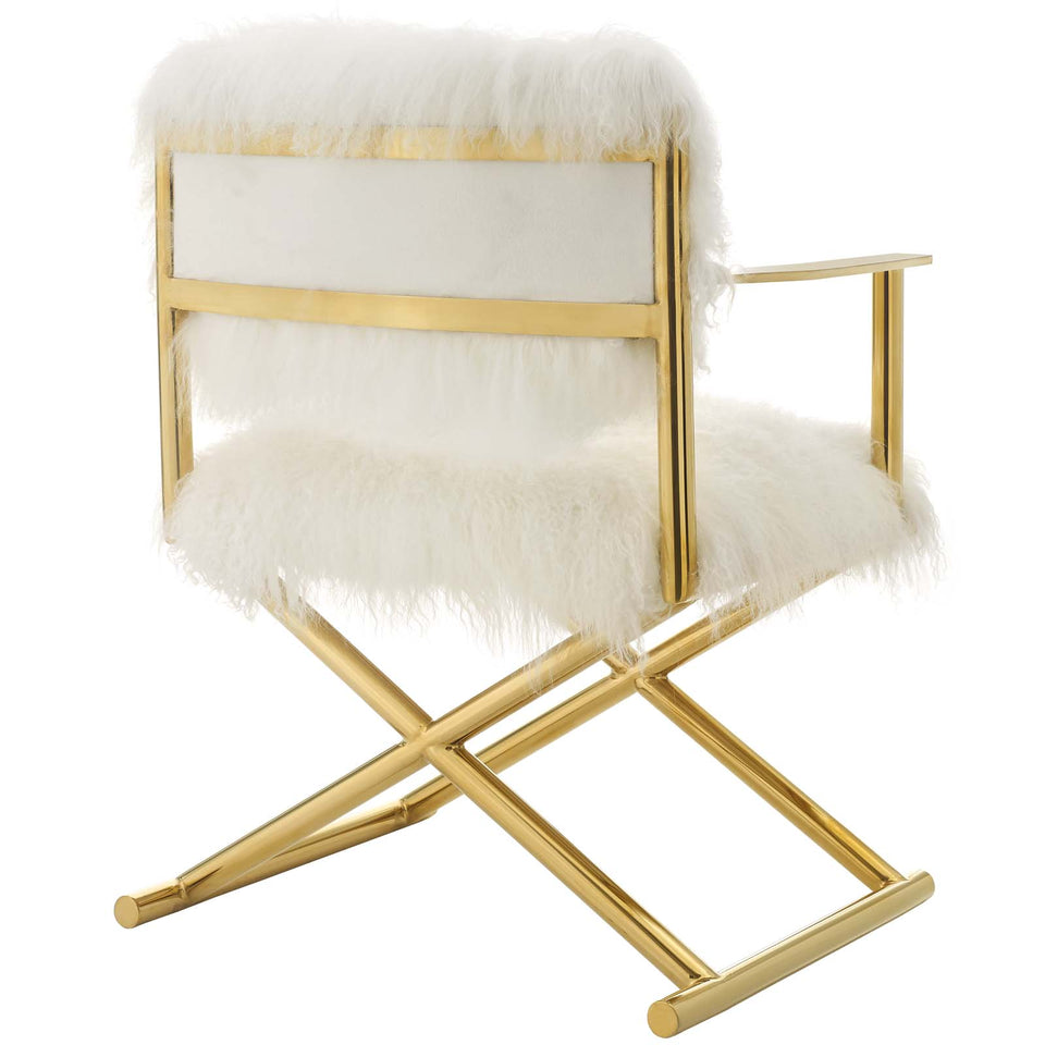 Action Pure White Cashmere Accent Director's Chair in Gold White.