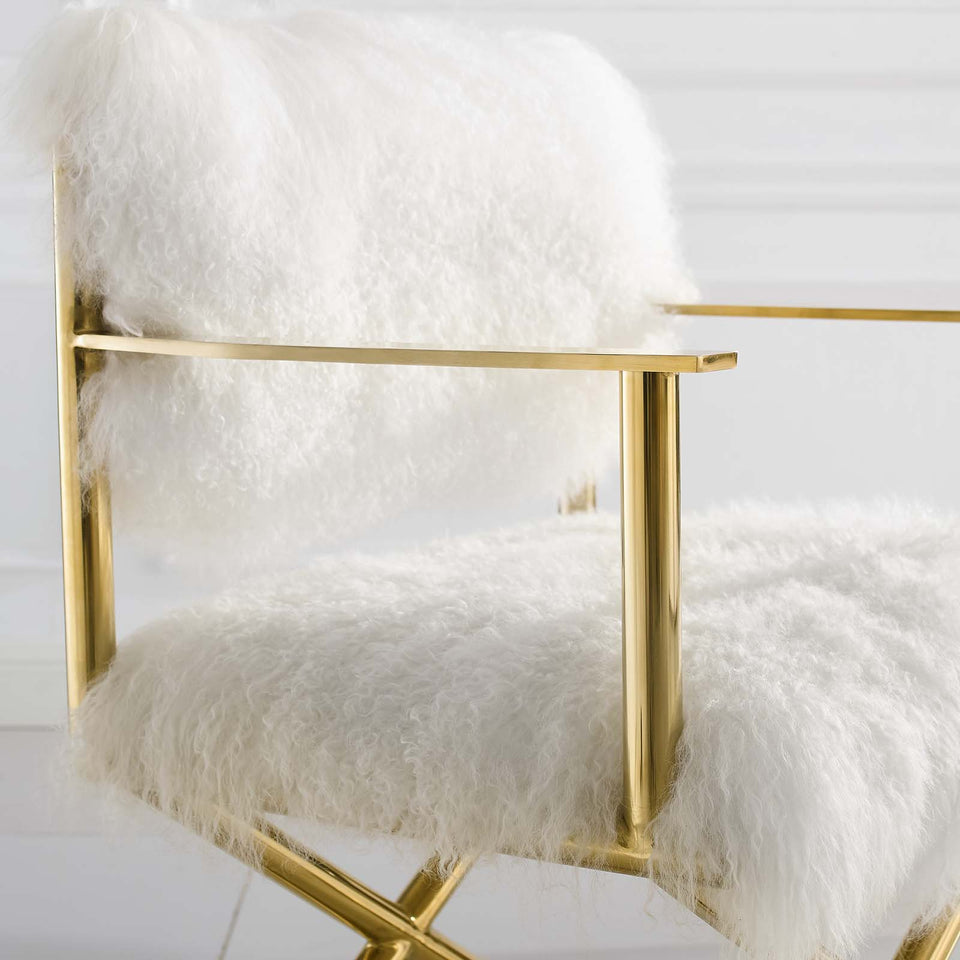 Action Pure White Cashmere Accent Director's Chair in Gold White.