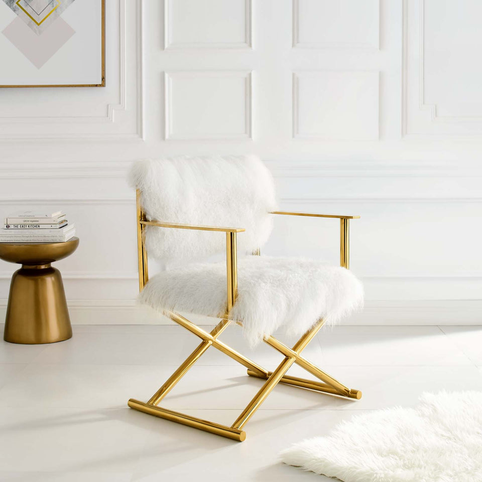Action Pure White Cashmere Accent Director's Chair in Gold White.