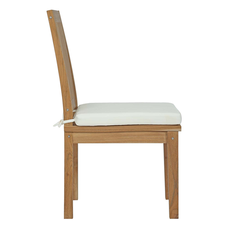 Marina 5 Piece Outdoor Patio Teak Outdoor Dining Set in Natural White.