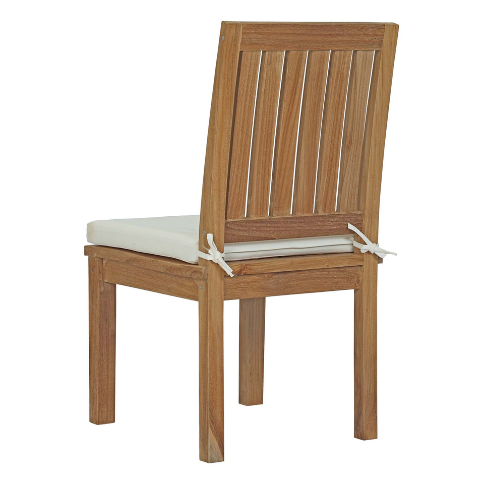 Marina 5 Piece Outdoor Patio Teak Outdoor Dining Set in Natural White.