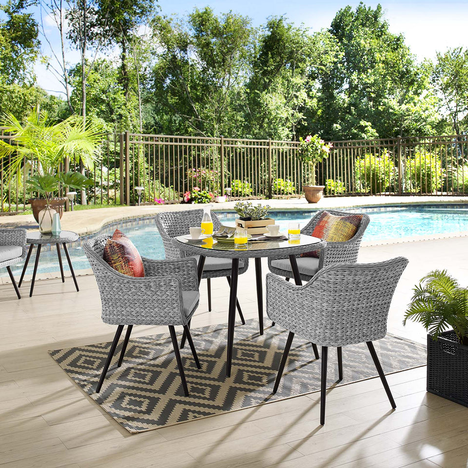 Endeavor 5 Piece Outdoor Patio Wicker Rattan Dining Set in Gray Gray.