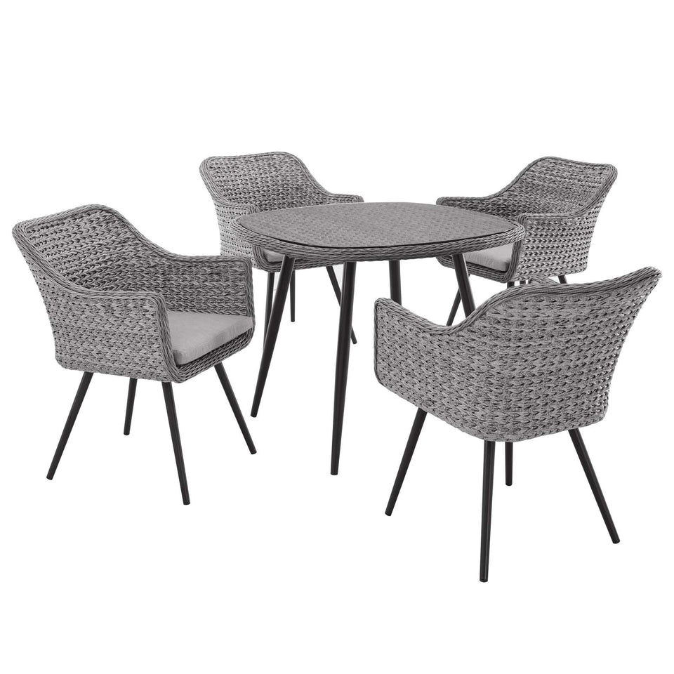 Endeavor 5 Piece Outdoor Patio Wicker Rattan Dining Set in Gray Gray.