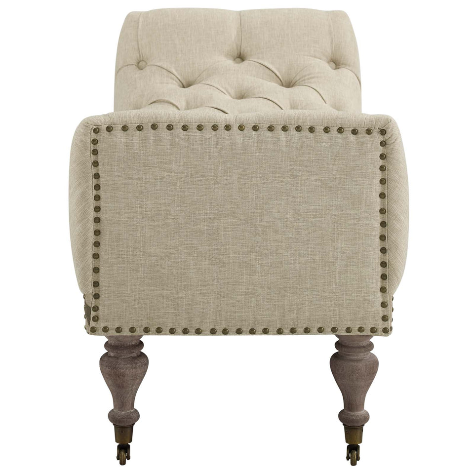 Roland Vintage French Upholstered Fabric Bench in Beige.