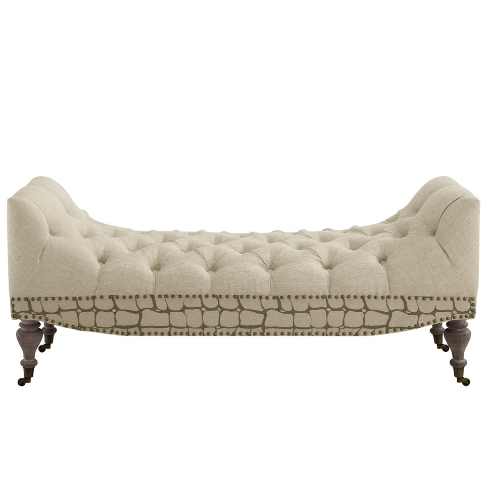 Roland Vintage French Upholstered Fabric Bench in Beige.