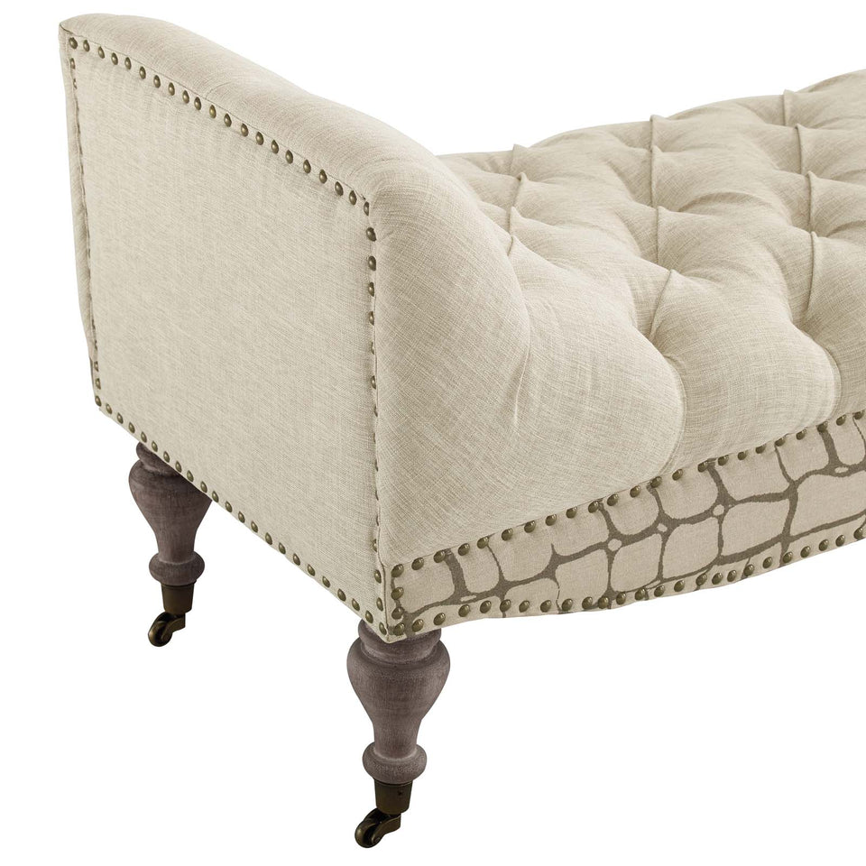 Roland Vintage French Upholstered Fabric Bench in Beige.