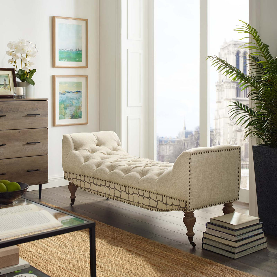 Roland Vintage French Upholstered Fabric Bench in Beige.