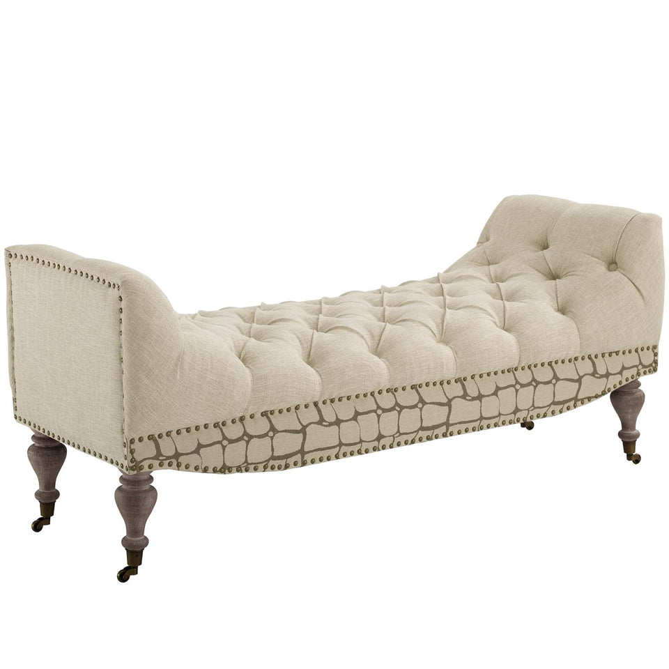Roland Vintage French Upholstered Fabric Bench in Beige.