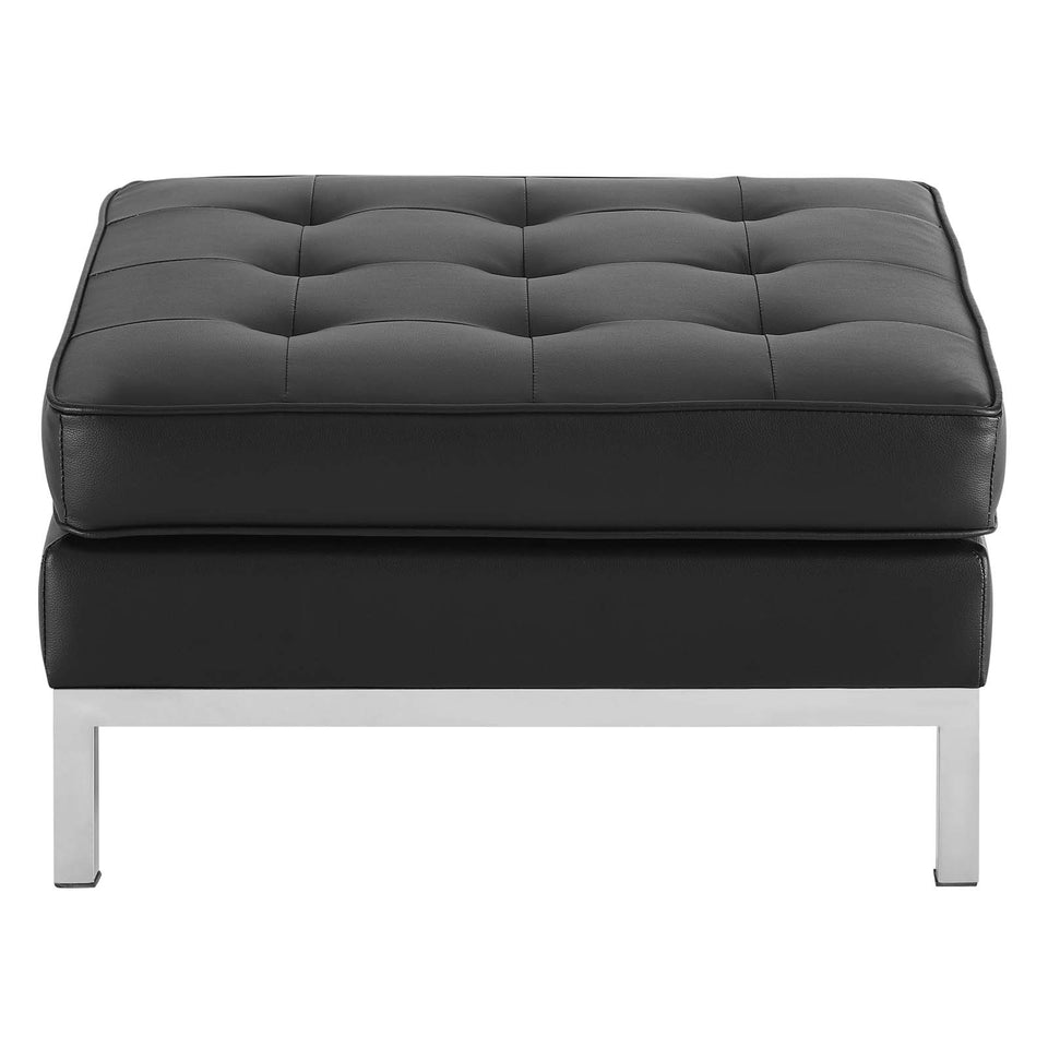 Loft Tufted Upholstered Faux Leather Ottoman.