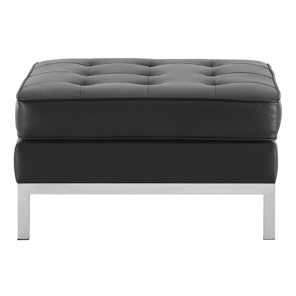 Loft Tufted Upholstered Faux Leather Ottoman.