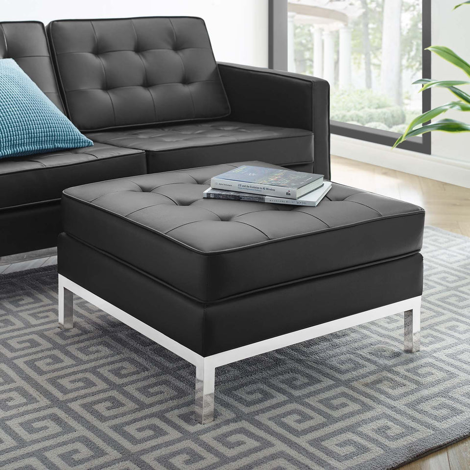 Loft Tufted Upholstered Faux Leather Ottoman.