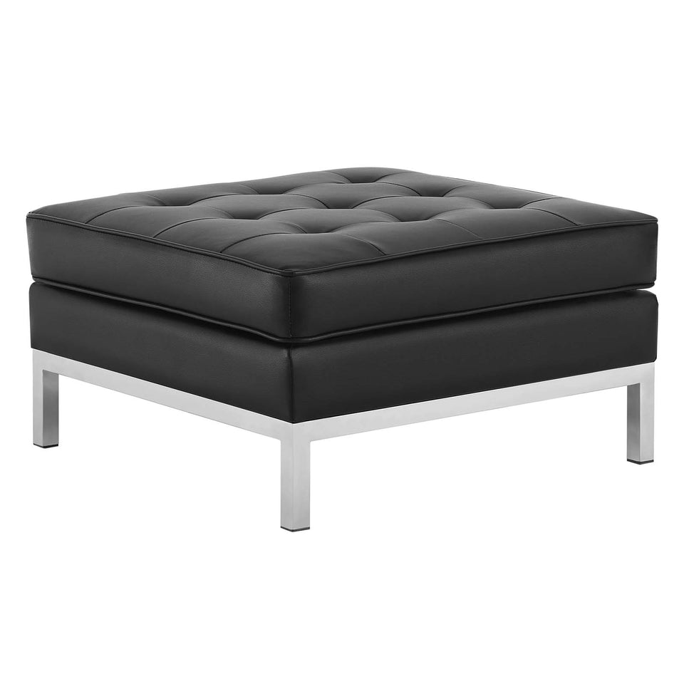 Loft Tufted Upholstered Faux Leather Ottoman.