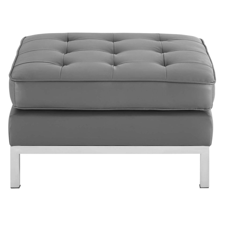Loft Tufted Upholstered Faux Leather Ottoman.