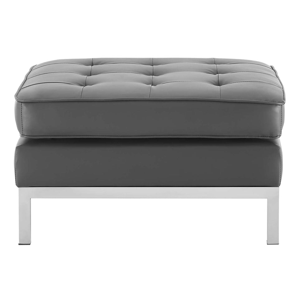 Loft Tufted Upholstered Faux Leather Ottoman.