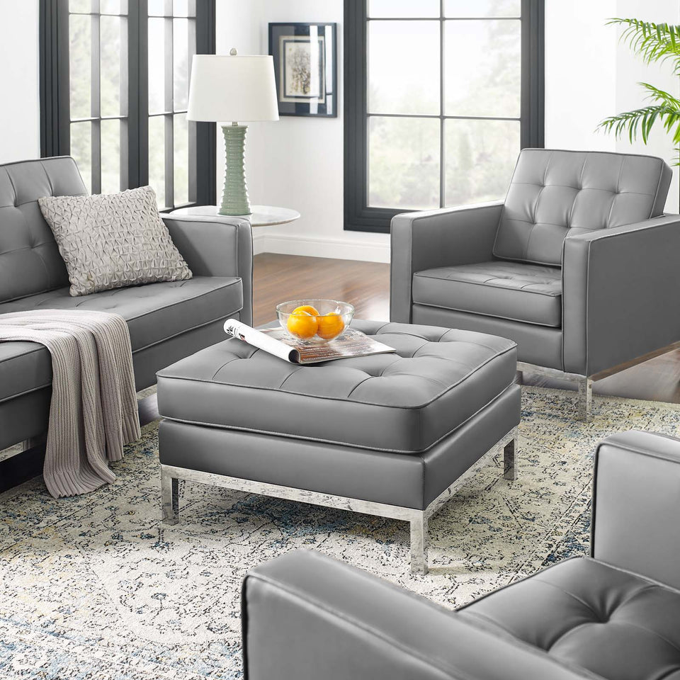 Loft Tufted Upholstered Faux Leather Ottoman.