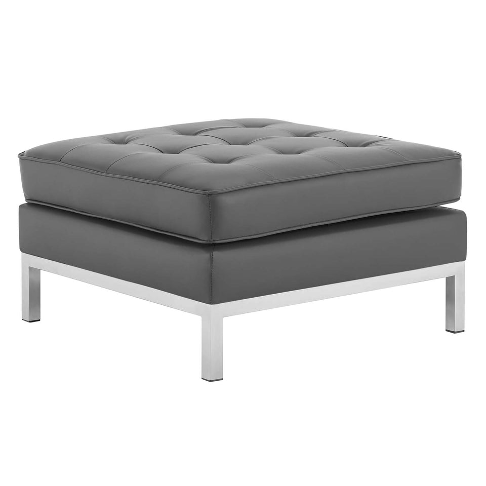 Loft Tufted Upholstered Faux Leather Ottoman.