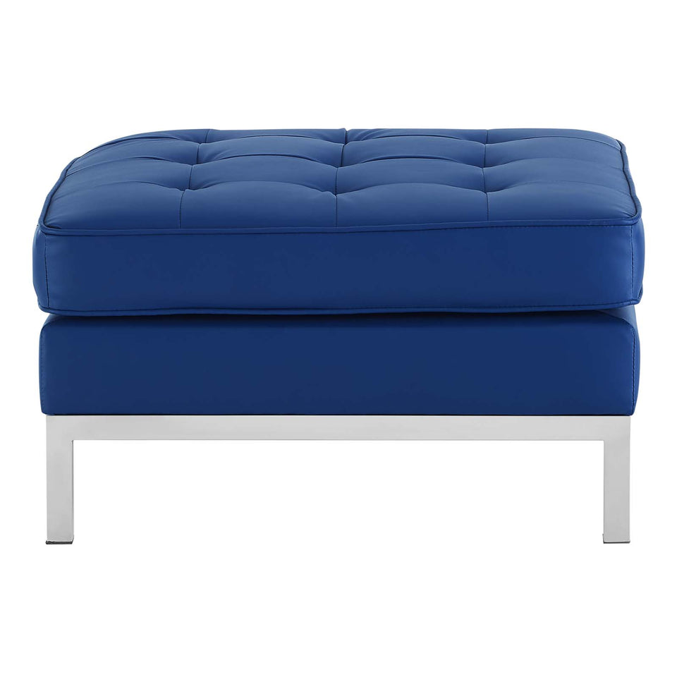 Loft Tufted Upholstered Faux Leather Ottoman.