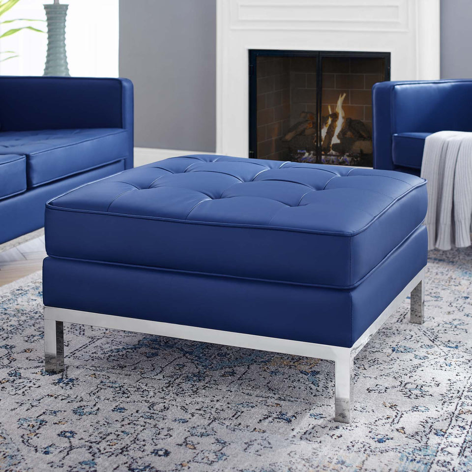 Loft Tufted Upholstered Faux Leather Ottoman.