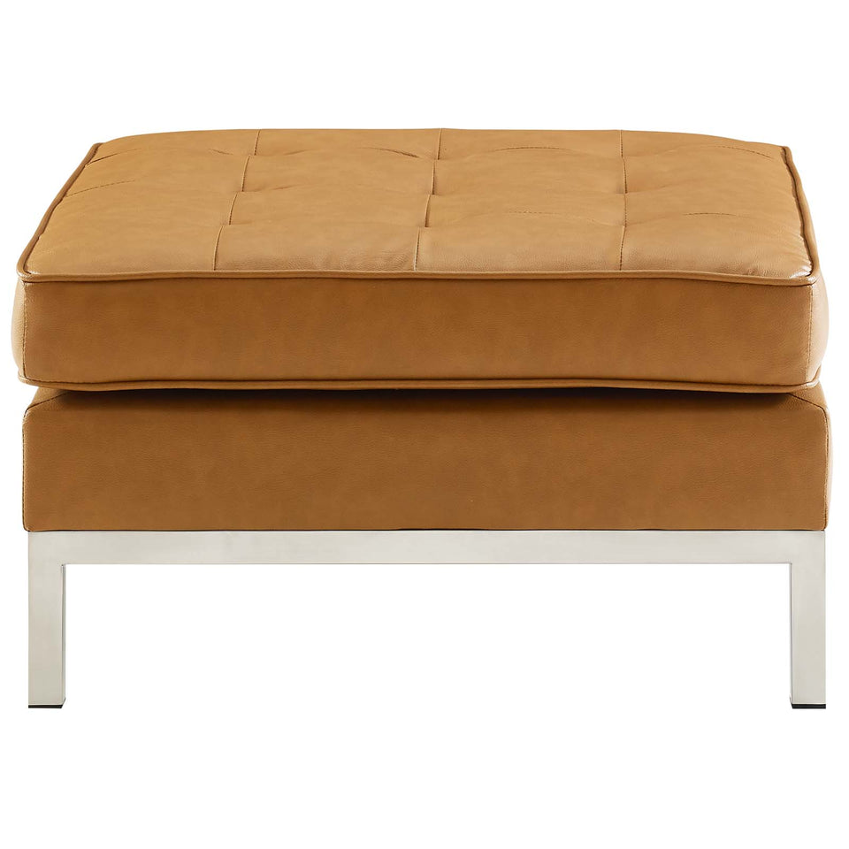 Loft Tufted Upholstered Faux Leather Ottoman.