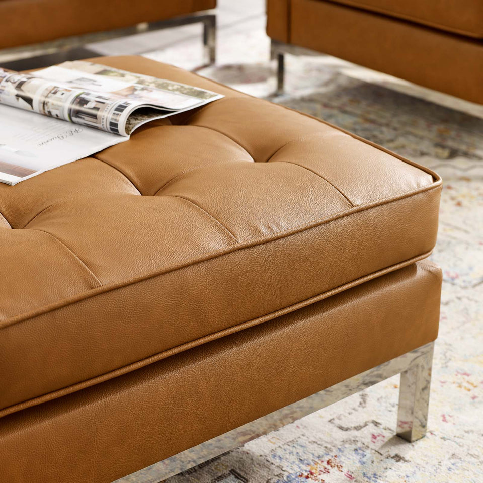 Loft Tufted Upholstered Faux Leather Ottoman.