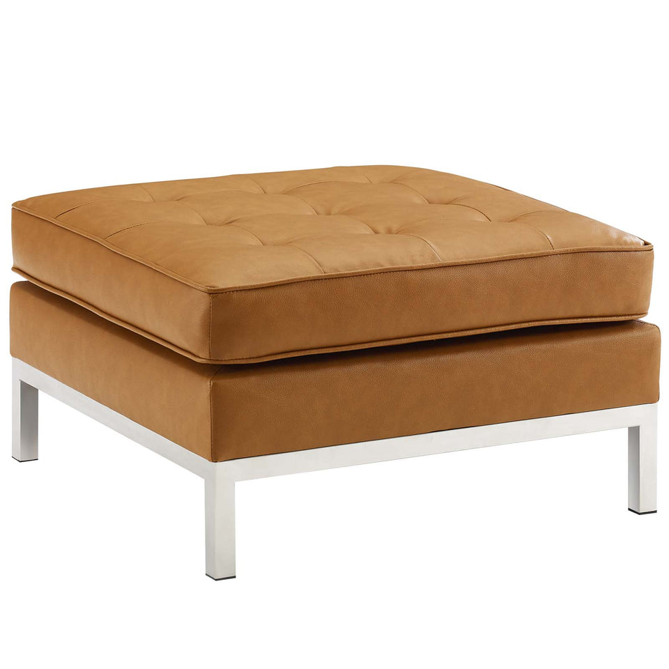 Loft Tufted Upholstered Faux Leather Ottoman.
