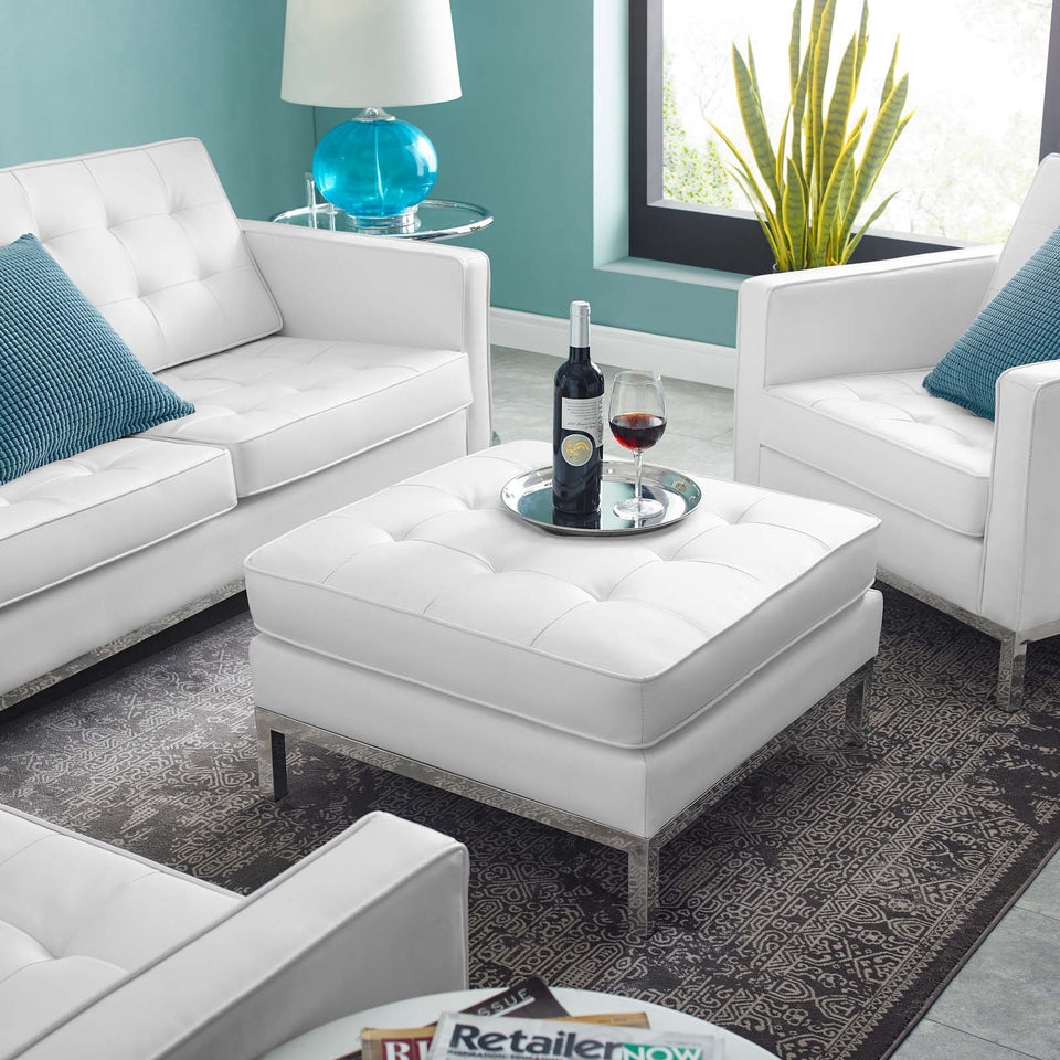 Loft Tufted Upholstered Faux Leather Ottoman.