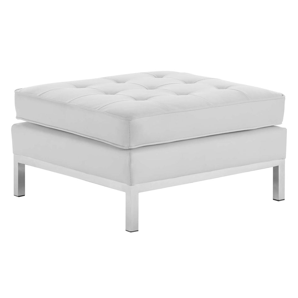 Loft Tufted Upholstered Faux Leather Ottoman.