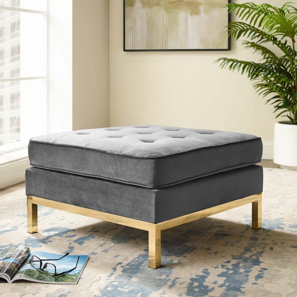 Loft Gold Stainless Steel Leg Performance Velvet Ottoman.