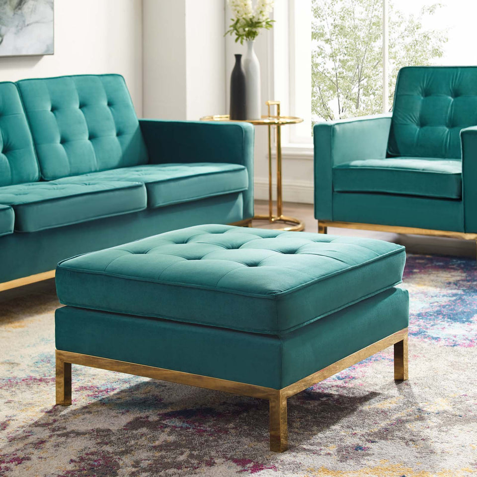 Loft Gold Stainless Steel Leg Performance Velvet Ottoman.