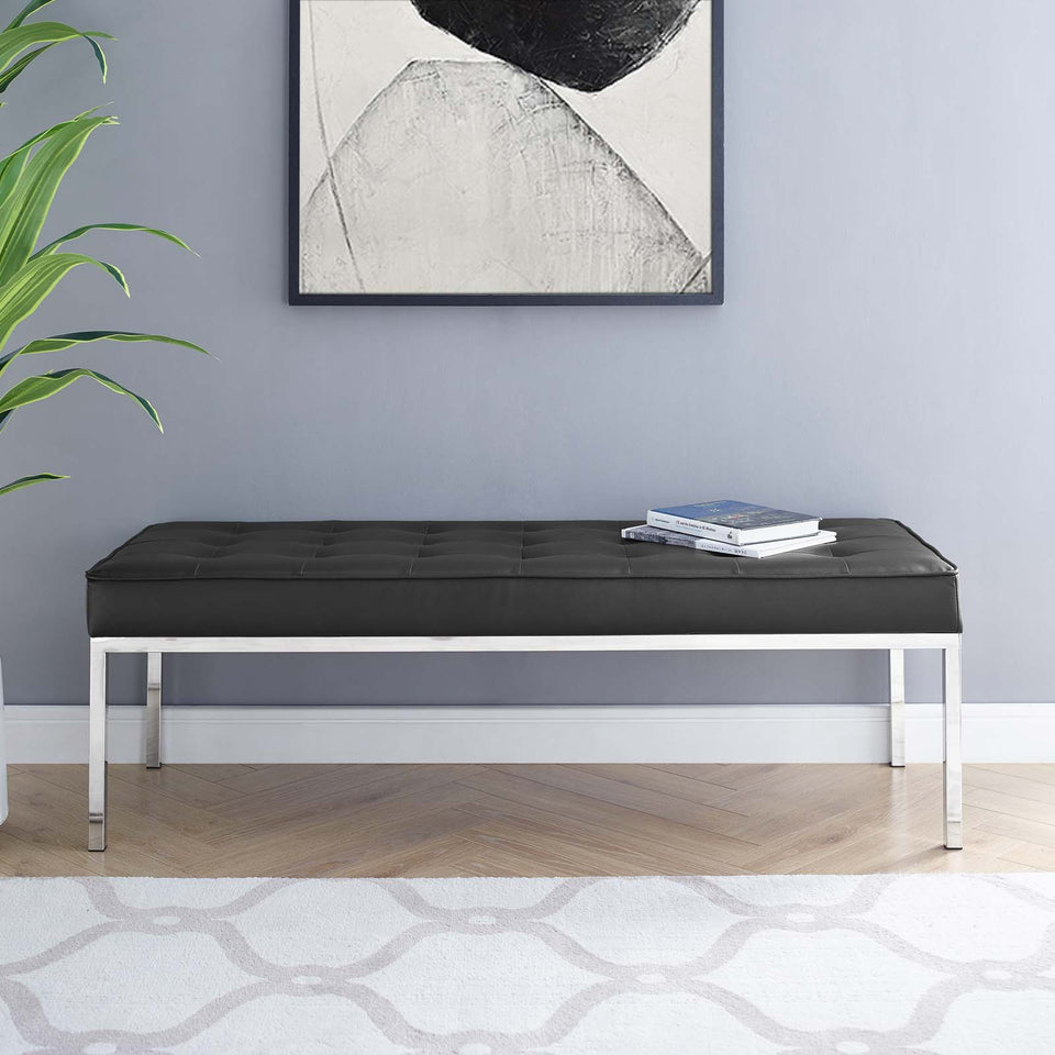 Loft Tufted Large Upholstered Faux Leather Bench.