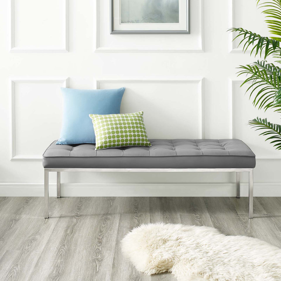 Loft Tufted Large Upholstered Faux Leather Bench.