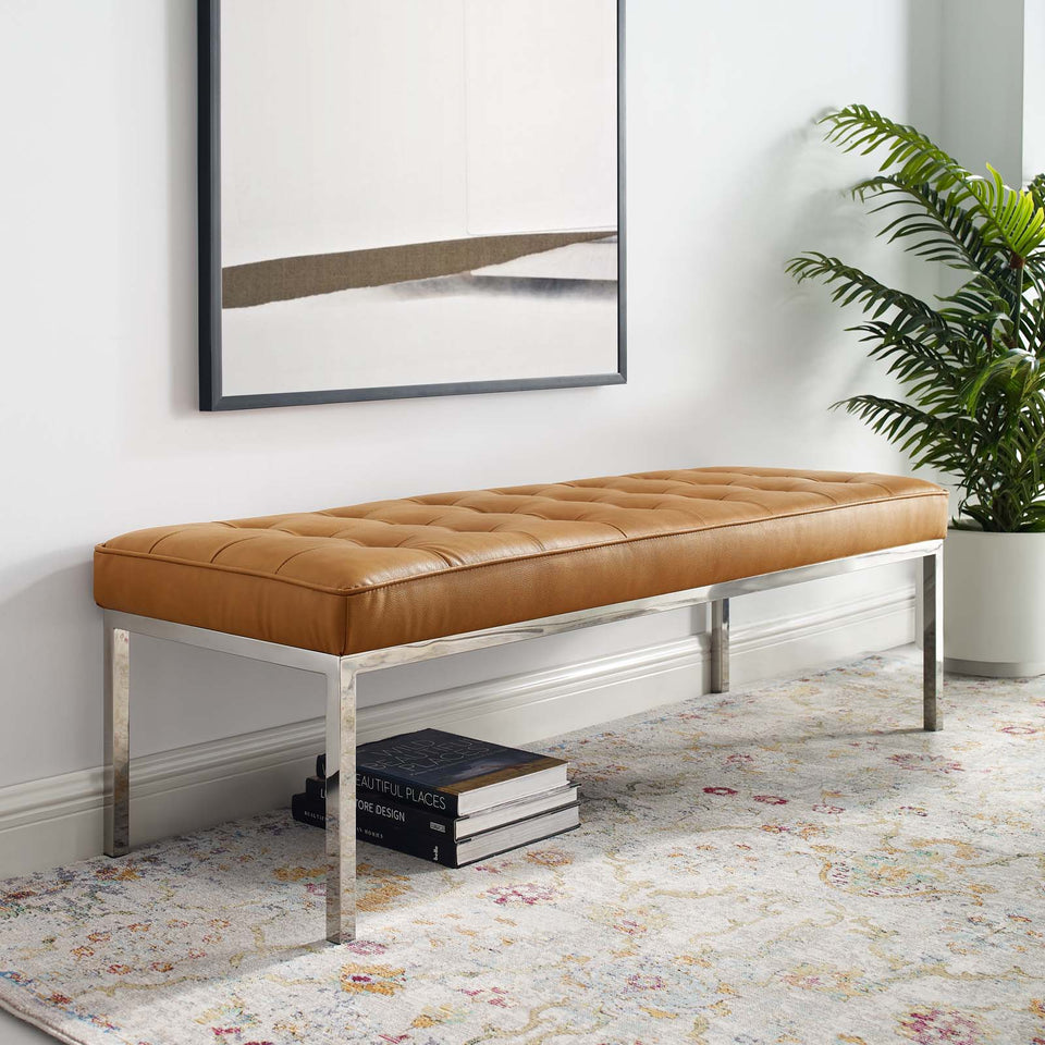 Loft Tufted Large Upholstered Faux Leather Bench.