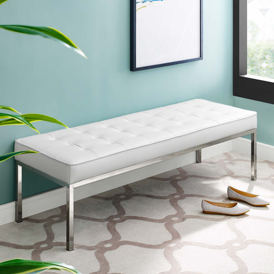 Loft Tufted Large Upholstered Faux Leather Bench.