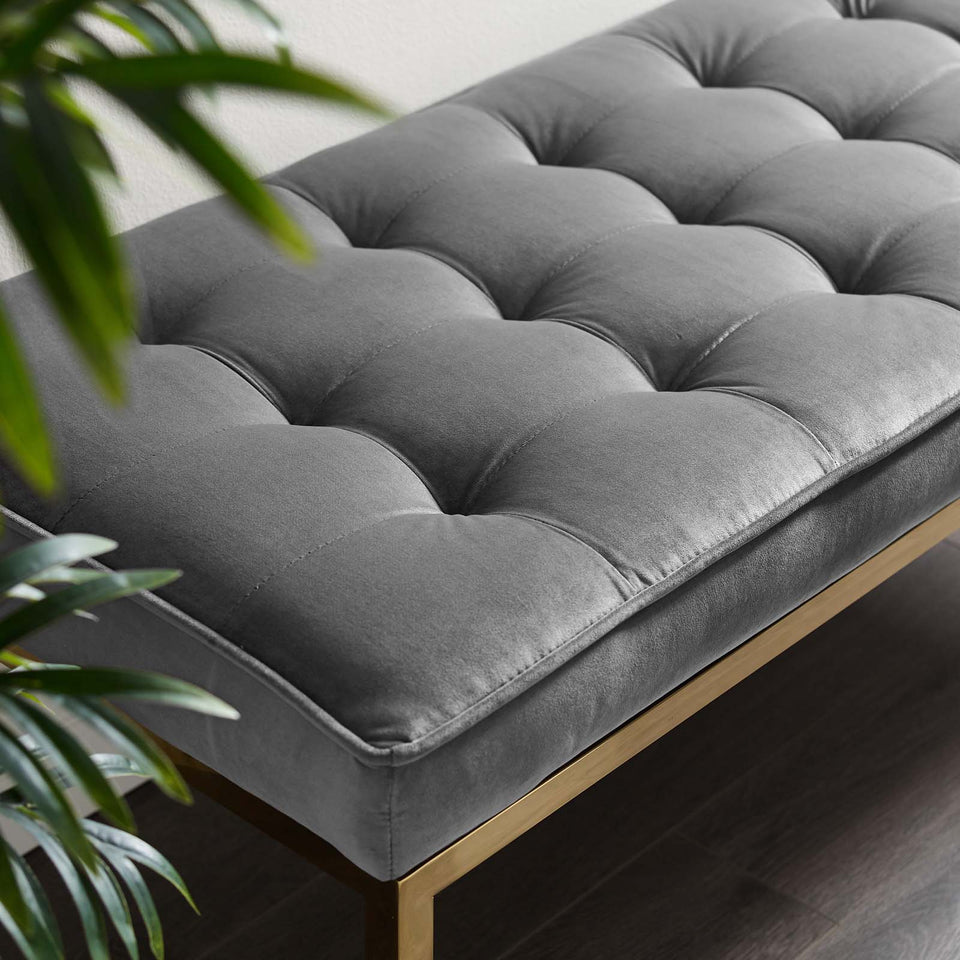 Loft Gold Stainless Steel Leg Large Performance Velvet Bench in Gold.