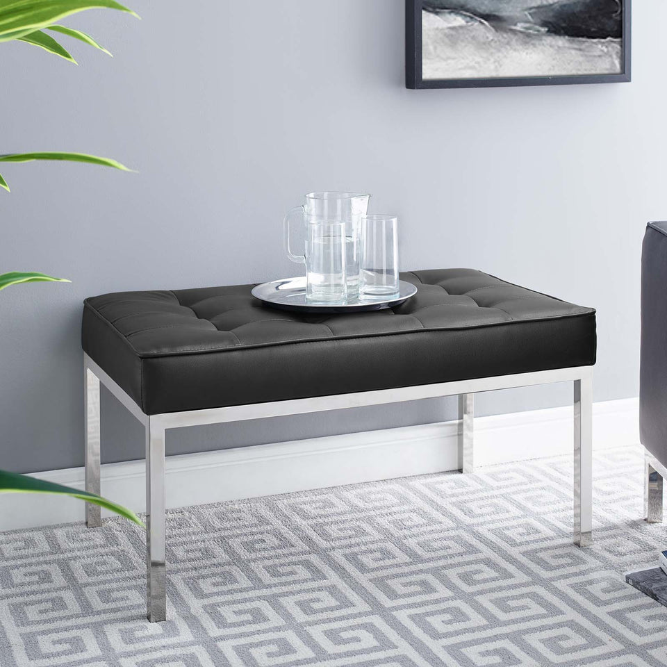 Loft Tufted Medium Upholstered Faux Leather Bench.