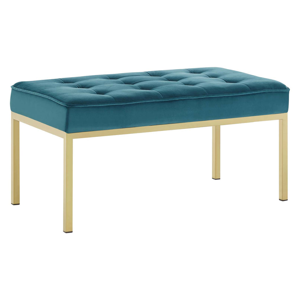 Loft Gold Stainless Steel Leg Medium Performance Velvet Bench in Gold.