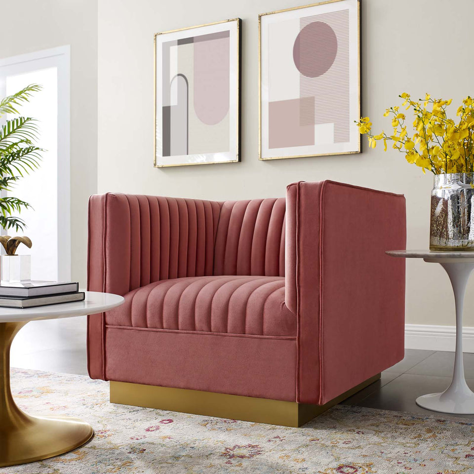 Sanguine Vertical Channel Tufted Accent Performance Velvet Armchair.