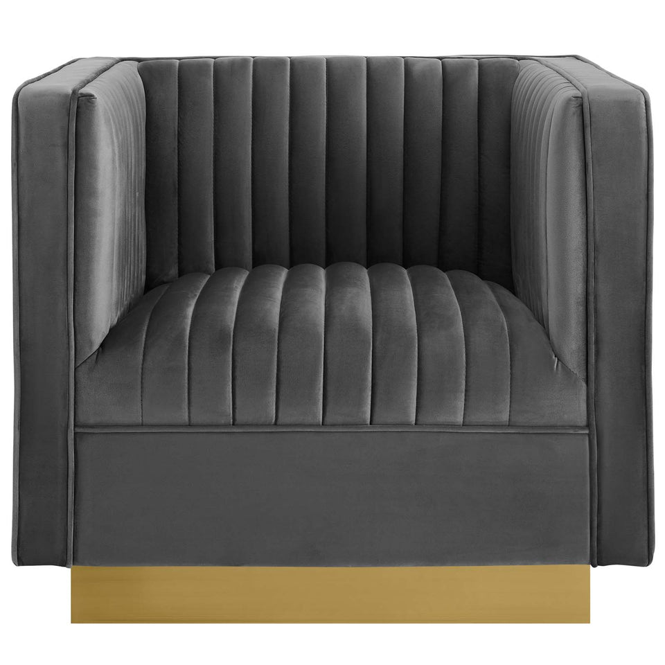 Sanguine Vertical Channel Tufted Accent Performance Velvet Armchair.