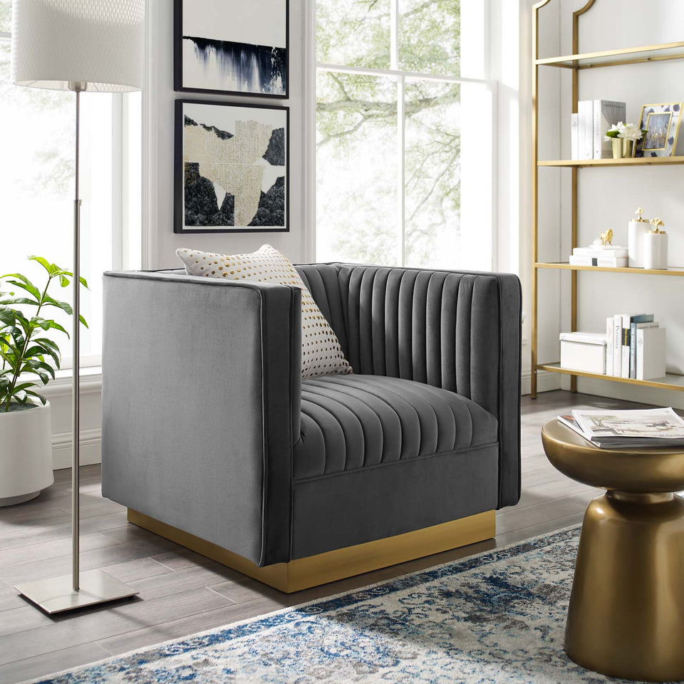 Sanguine Vertical Channel Tufted Accent Performance Velvet Armchair.