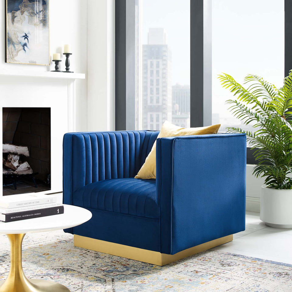 Sanguine Vertical Channel Tufted Accent Performance Velvet Armchair.