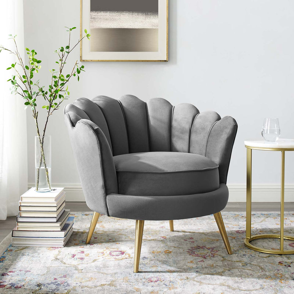 Admire Scalloped Edge Performance Velvet Accent Armchair.
