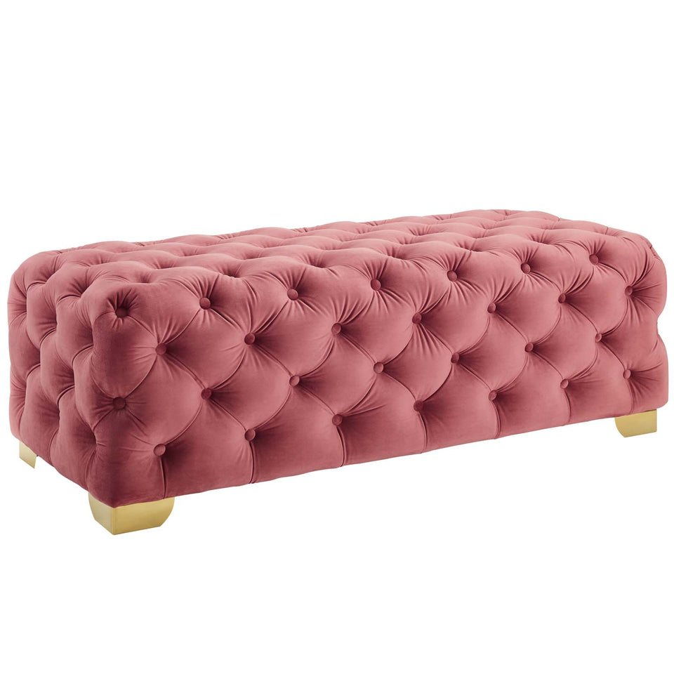 Sensible Button Tufted Performance Velvet Bench.
