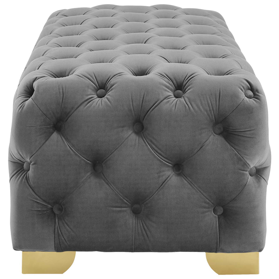 Sensible Button Tufted Performance Velvet Bench.