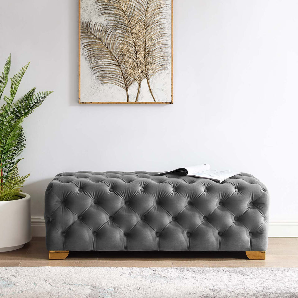Sensible Button Tufted Performance Velvet Bench.