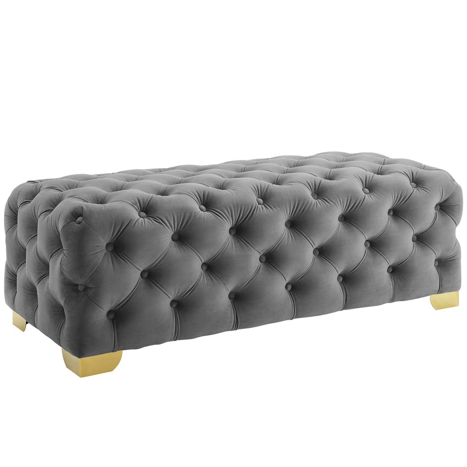 Sensible Button Tufted Performance Velvet Bench.
