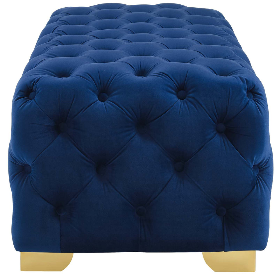 Sensible Button Tufted Performance Velvet Bench.
