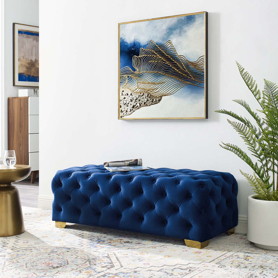 Sensible Button Tufted Performance Velvet Bench.