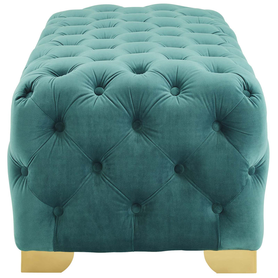 Sensible Button Tufted Performance Velvet Bench.