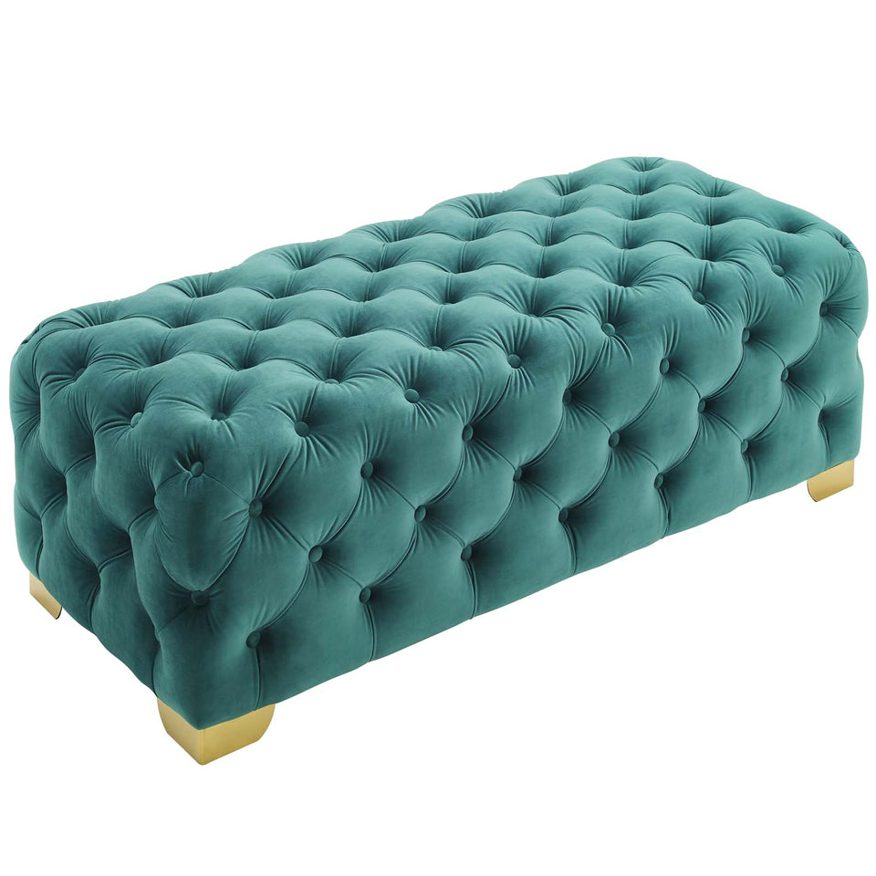 Sensible Button Tufted Performance Velvet Bench.